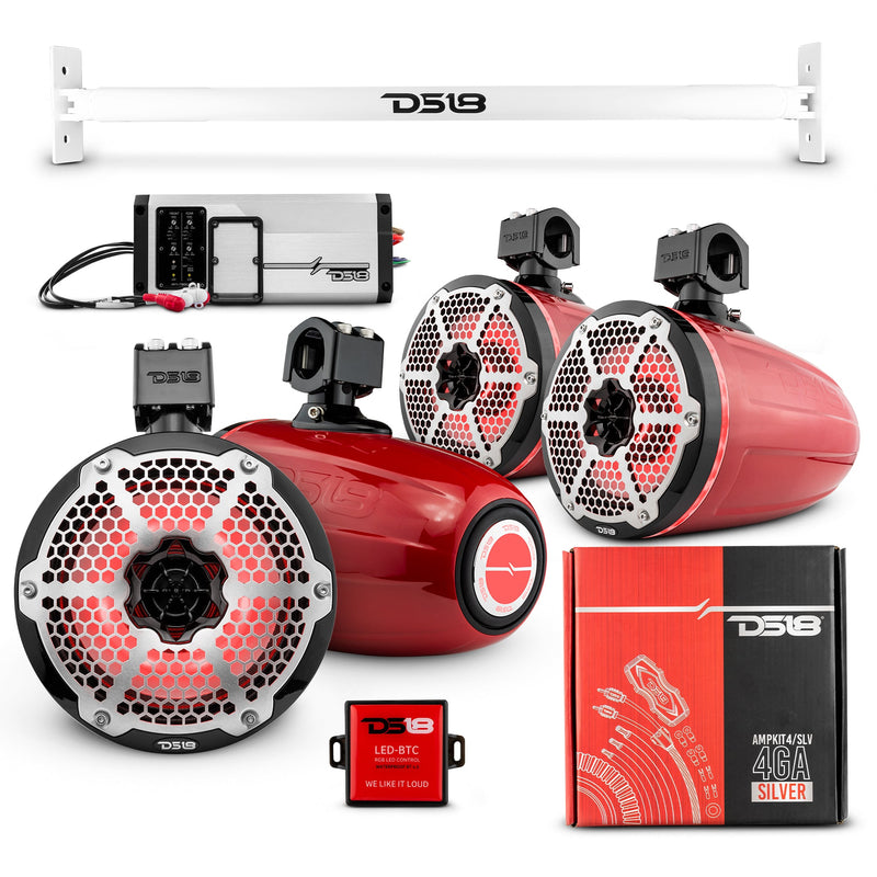 Load image into Gallery viewer, JL-TUBE 4x 8&quot; Marine Towers Speakers with RGB LED Lights, 4-Channel Marine Amplifier and AMPKIT for Jeep JL
