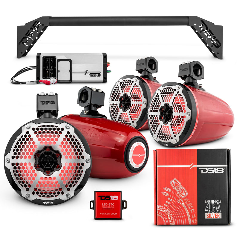 Load image into Gallery viewer, JL-TUBEUP 4x 8&quot; Marine Towers Speakers with RGB LED Lights, 4-Channel Marine Amplifier and AMPKIT for Jeep JLU
