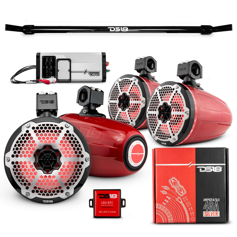 Load image into Gallery viewer, JT-TUBE 4x 8&quot; Marine Towers Speakers with RGB LED Lights, 4-Channel Marine Amplifier and AMPKIT for Jeep JT Gladiator
