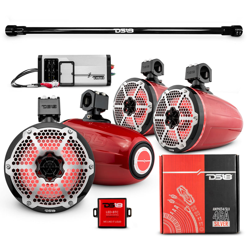 Load image into Gallery viewer, PU-TUBE 4x 8&quot; Marine Towers Speakers with RGB LED Lights, 4-Channel Marine Amplifier and AMPKIT for Pick Up &amp; Trucks
