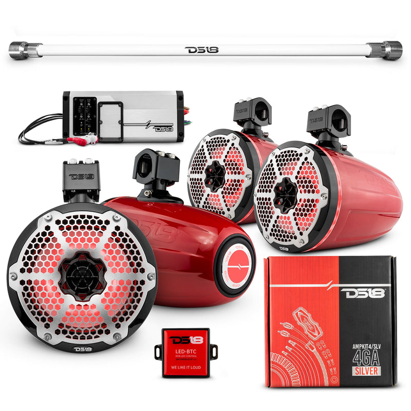 Load image into Gallery viewer, PU-TUBE 4x 8&quot; Marine Towers Speakers with RGB LED Lights, 4-Channel Marine Amplifier and AMPKIT for Pick Up &amp; Trucks
