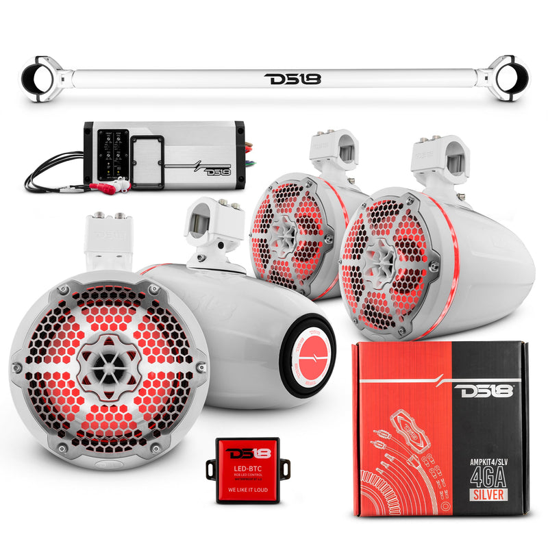 Load image into Gallery viewer, JK-TUBE 4x 8&quot; Marine Towers Speakers with RGB LED Lights, 4-Channel Marine Amplifier and AMPKIT for Jeep JK/JKU
