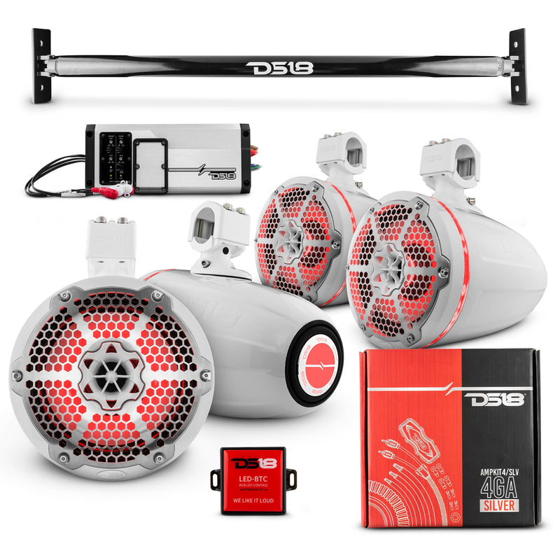 Load image into Gallery viewer, JL-TUBE 4x 8&quot; Marine Towers Speakers with RGB LED Lights, 4-Channel Marine Amplifier and AMPKIT for Jeep JL
