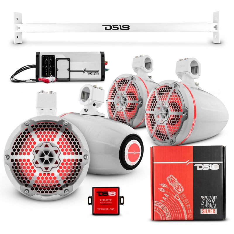 Load image into Gallery viewer, JL-TUBE 4x 8&quot; Marine Towers Speakers with RGB LED Lights, 4-Channel Marine Amplifier and AMPKIT for Jeep JL
