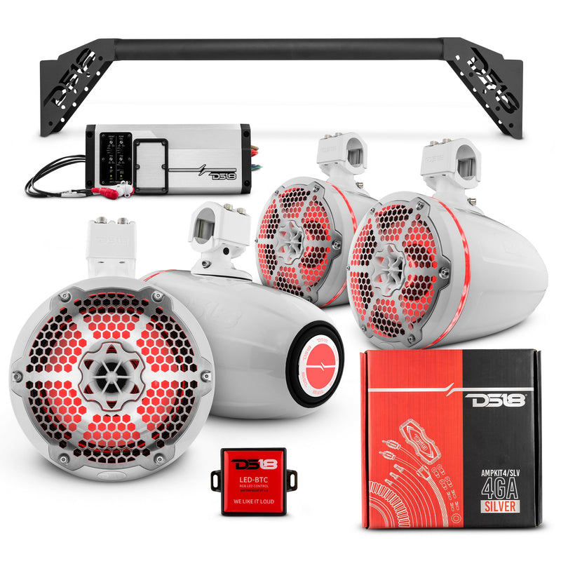 Load image into Gallery viewer, JL-TUBEUP 4x 8&quot; Marine Towers Speakers with RGB LED Lights, 4-Channel Marine Amplifier and AMPKIT for Jeep JLU
