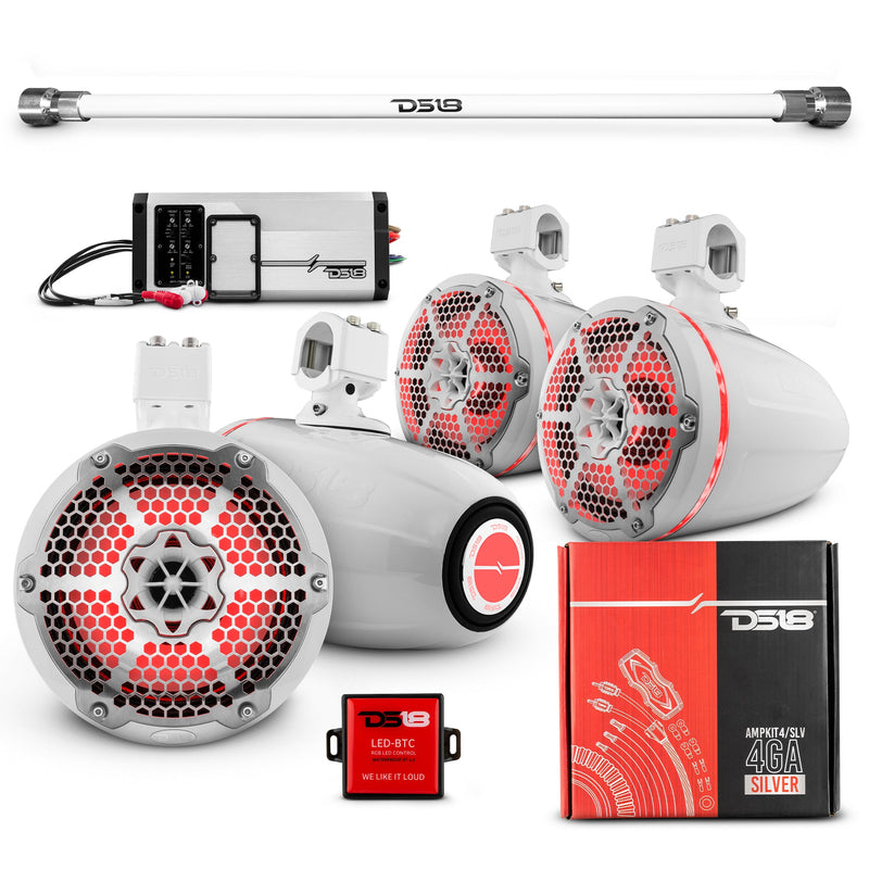 Load image into Gallery viewer, PU-TUBE 4x 8&quot; Marine Towers Speakers with RGB LED Lights, 4-Channel Marine Amplifier and AMPKIT for Pick Up &amp; Trucks
