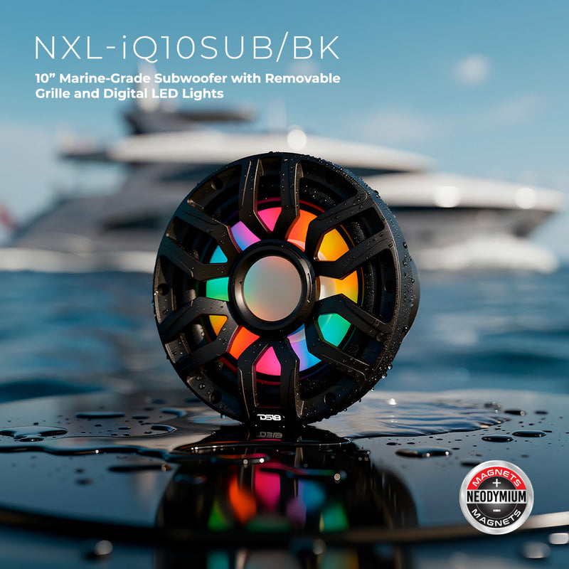 Load image into Gallery viewer, 10” Marine Subwoofer with Hybrid Magnet Motor, Removable Grille and Digital LED Lights - 500W RMS 4-Ohm
