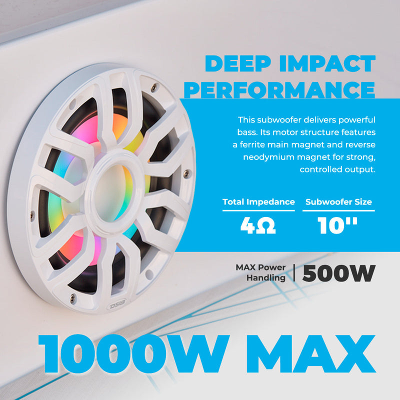 Load image into Gallery viewer, 10” Marine Subwoofer with Hybrid Magnet Motor, Removable Grille and Digital LED Lights - 500W RMS 4-Ohm
