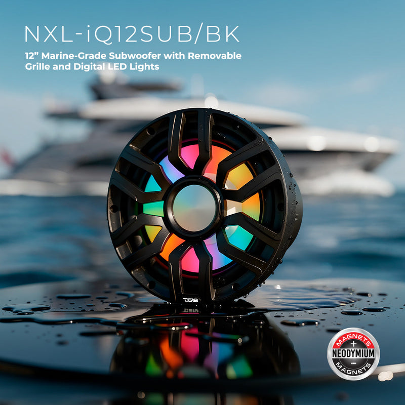 Load image into Gallery viewer, 12” Marine Subwoofer with Hybrid Magnet Motor, Removable Grille and Digital LED Lights - 600W RMS 4-Ohm
