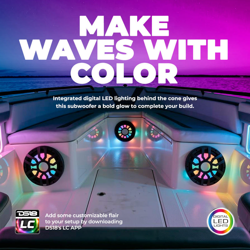 Load image into Gallery viewer, 12” Marine Subwoofer with Hybrid Magnet Motor, Removable Grille and Digital LED Lights - 600W RMS 4-Ohm
