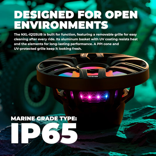 12” Marine Subwoofer with Hybrid Magnet Motor, Removable Grille and Digital LED Lights - 600W RMS 4-Ohm