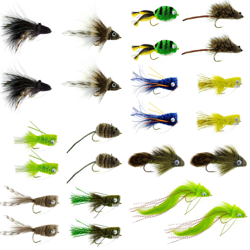 Load image into Gallery viewer, Bass Bug Collection - 24 Spun Hair Bass  Flies - Hook Sizes 2,4, 6, 8
