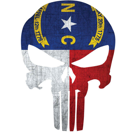 NORTH CAROLINA FLAG PUNISHER SKULL WINDOW DECAL