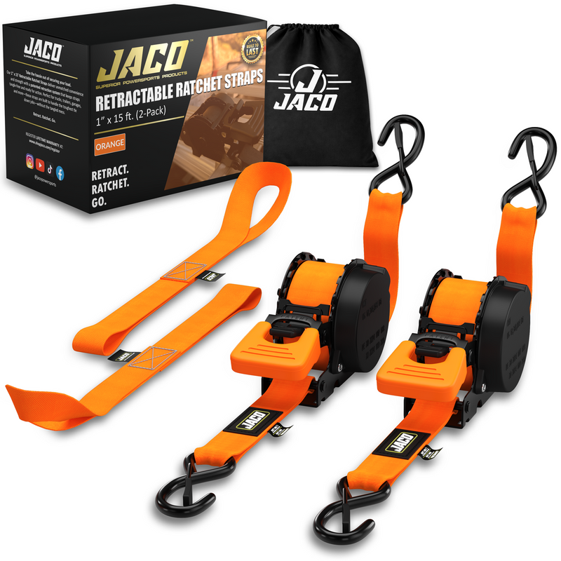Load image into Gallery viewer, Retractable Ratchet Straps - 1" x 15 ft (1,760 lbs Break Strength) | Auto Self Retracting Cargo Tie Down Strap Set
