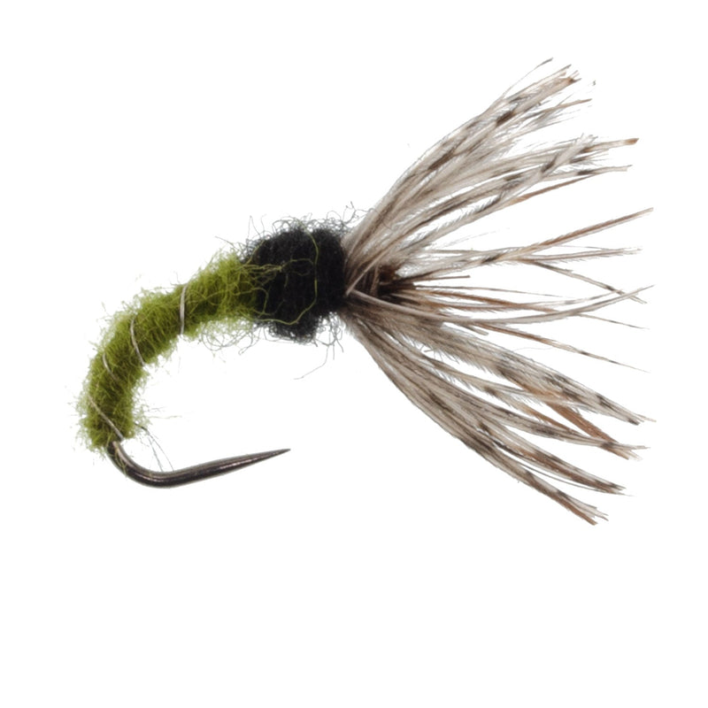 Load image into Gallery viewer, 3 Pack Olive Zebra Sakasa Kebari - Tenkara Flies - Size 14
