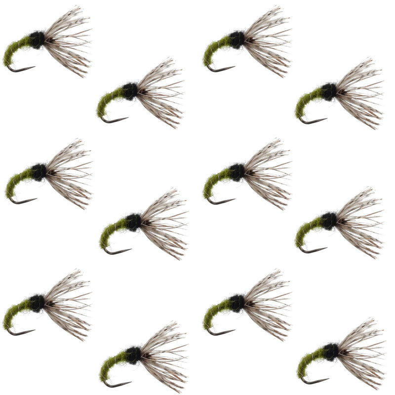 Load image into Gallery viewer, Olive Zebra Sakasa Kebari - 12 Tenkara Flies - Size 14
