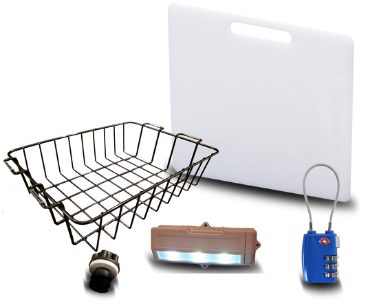 Accessory Kit - Divider/Cutting Board, Basket, Lock, Light, & Plug for Coolers