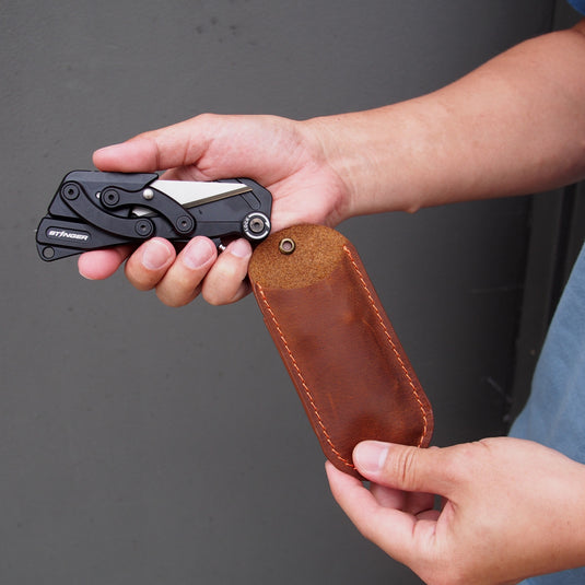 Stinger Olfa Evolution Edge with Leather Pouch, Folding Pocket Utility - Matte Black