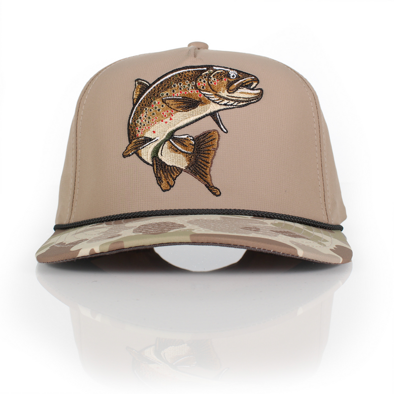 Load image into Gallery viewer, Brown Trout 5-Panel Fly Fishing Rope Cap
