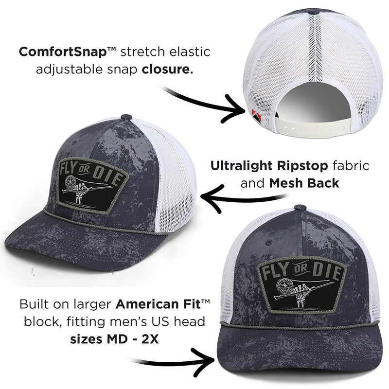 Load image into Gallery viewer, Fly or Die Hat Fly Fishing Mesh Back Rope Cap
