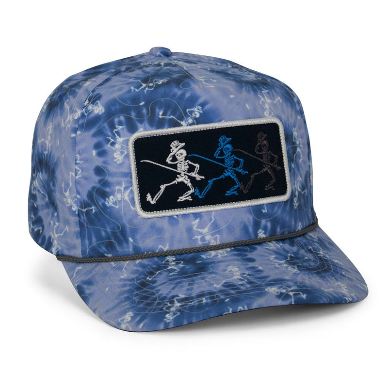 Load image into Gallery viewer, Dancing Skeletons Fly Fishing Trucker Tie Dye Rope Cap
