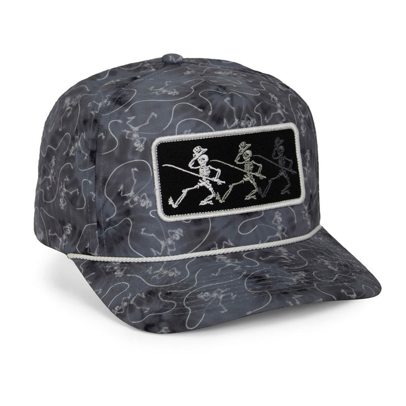 Load image into Gallery viewer, Dancing Skeletons Fly Fishing Trucker Tie Dye Rope Cap
