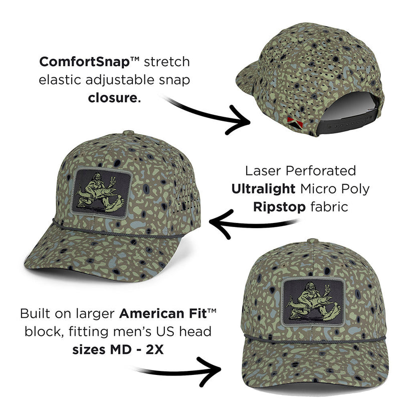 Load image into Gallery viewer, Big Foot Squatch Perforated Fishing 6-Panel Rope Cap Tan
