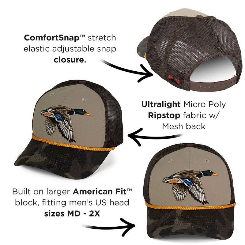 Load image into Gallery viewer, Drake Mallard Duck Hat 6-Panel Mesh back Rope Cap
