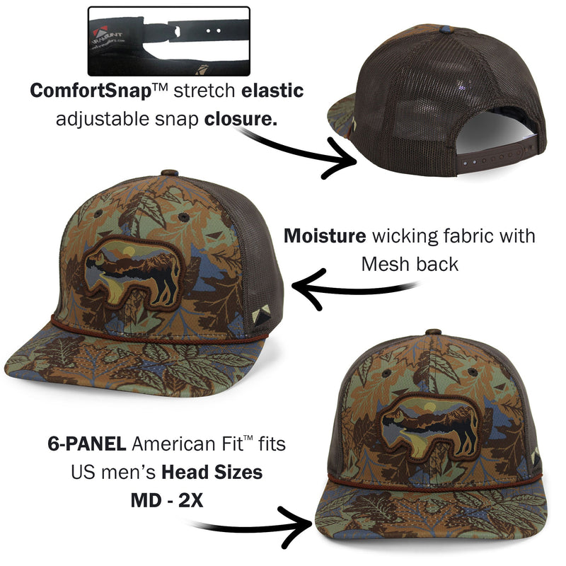 Load image into Gallery viewer, Sunset Bison Buffalo Meshback Rope Cap
