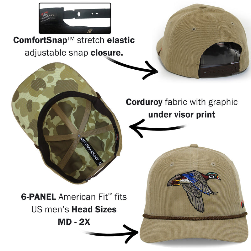 Load image into Gallery viewer, Corduroy Wood Duck 6-Panel Performance Cap
