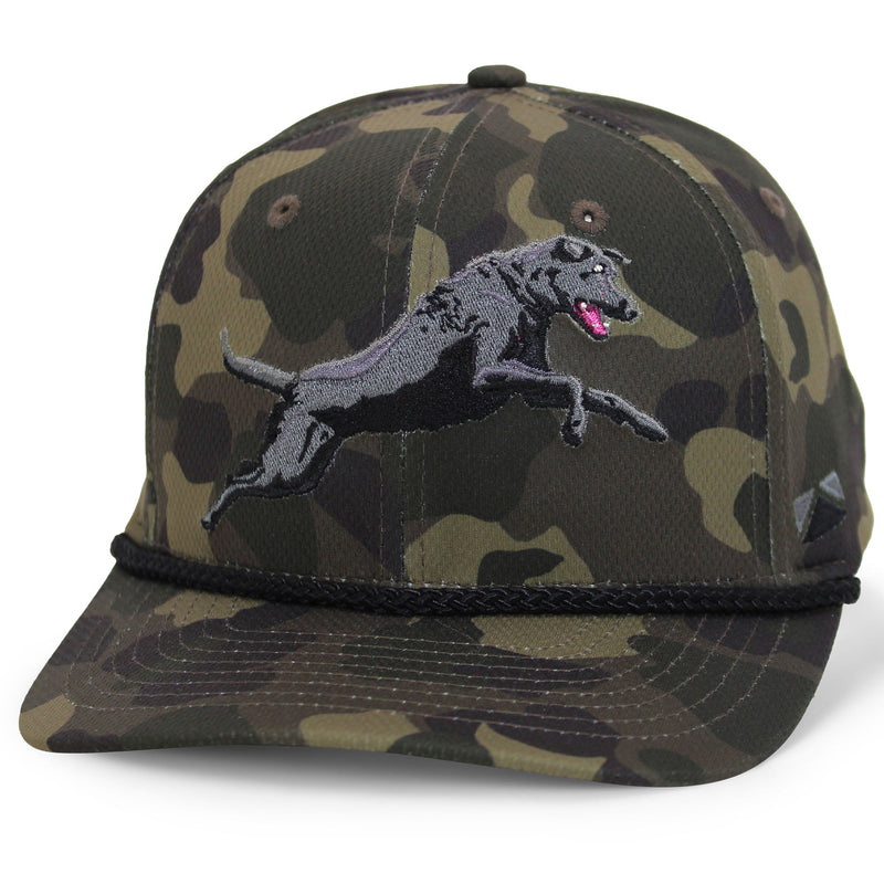 Load image into Gallery viewer, Black Lab Performance Rope Cap on Dark Old School Camo
