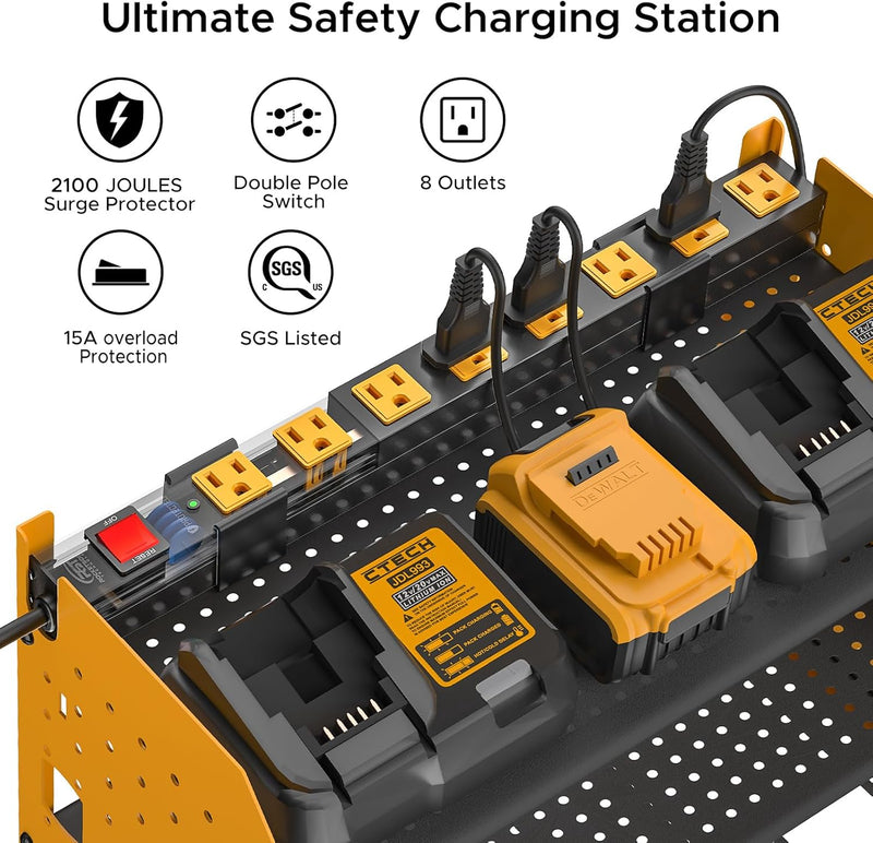 Load image into Gallery viewer, Power Tools Organizer Wall Mount, Cordless Drill Holder with 8-Outlet Power Strip, Modular Garage Organization Storage Rack 36 Months Warranty
