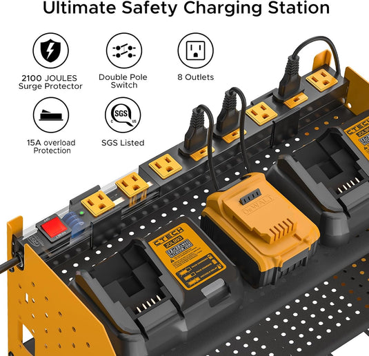 Power Tools Organizer Wall Mount, Cordless Drill Holder with 8-Outlet Power Strip, Modular Garage Organization Storage Rack 36 Months Warranty