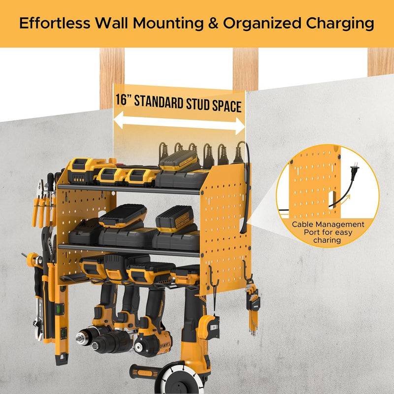 Load image into Gallery viewer, Power Tools Organizer Wall Mount, Cordless Drill Holder with 8-Outlet Power Strip, Modular Garage Organization Storage Rack 36 Months Warranty

