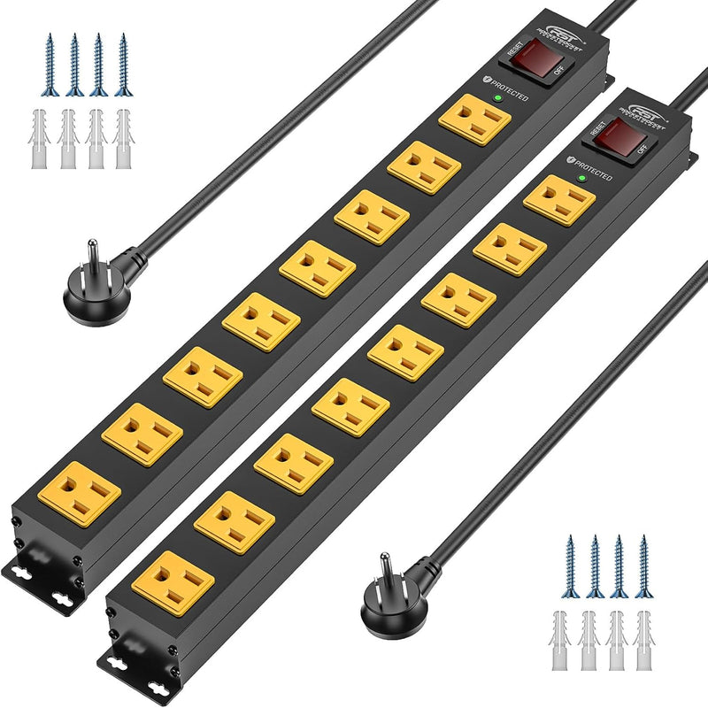 Load image into Gallery viewer, CRST 2-Pack 8-Outlet Heavy Duty Metal Power Strip, 2100J Surge, Mountable, SGS Certified
