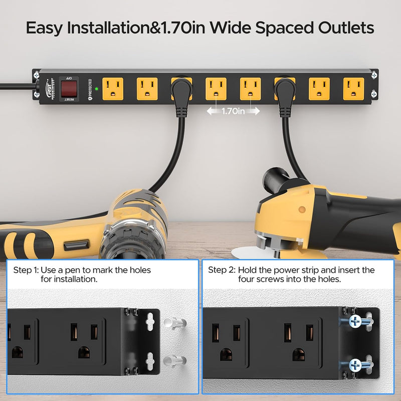 Load image into Gallery viewer, CRST 2-Pack 8-Outlet Heavy Duty Metal Power Strip, 2100J Surge, Mountable, SGS Certified
