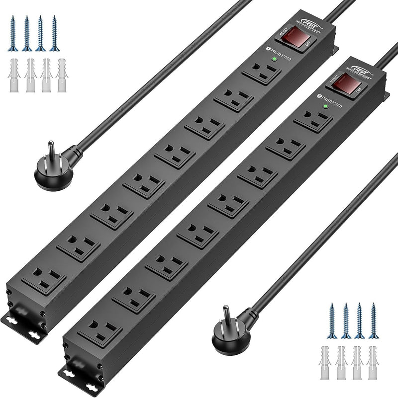 Load image into Gallery viewer, CRST 2-Pack 8-Outlet Heavy Duty Metal Power Strip, 2100J Surge, Mountable, SGS Certified
