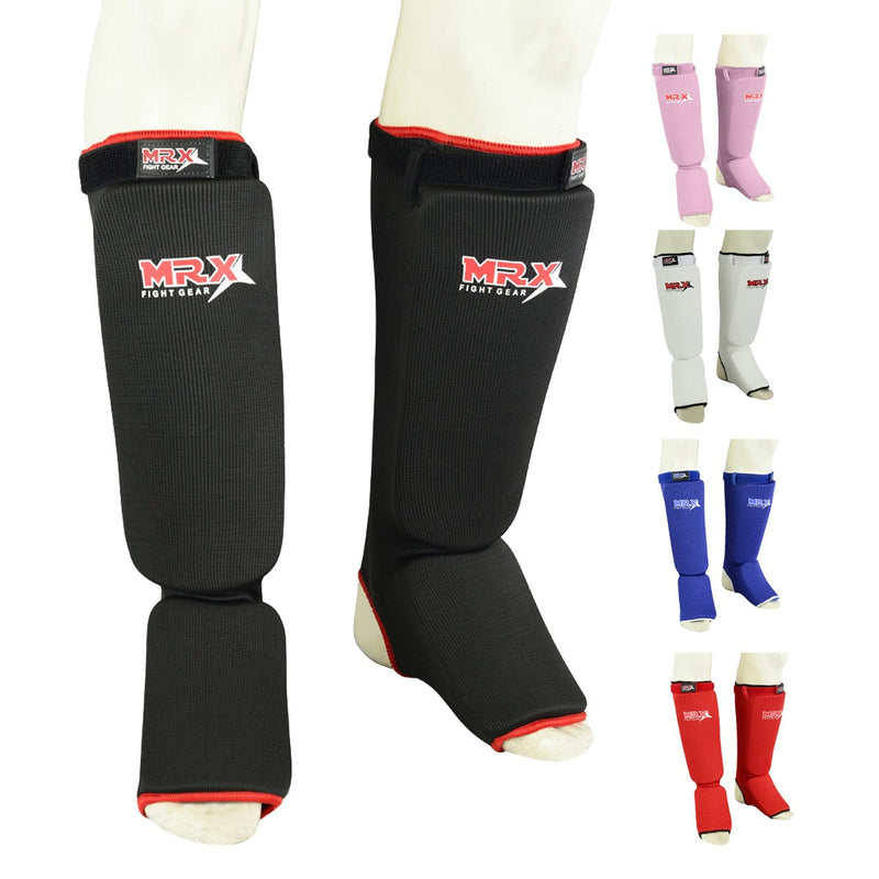 Load image into Gallery viewer, MRX BOXING &amp; FITNESS Muay Thai Shin Guards Kick Boxing Leg &amp; Foot Protector Pad MMA Shin Guard Extra Padding for Men or Women
