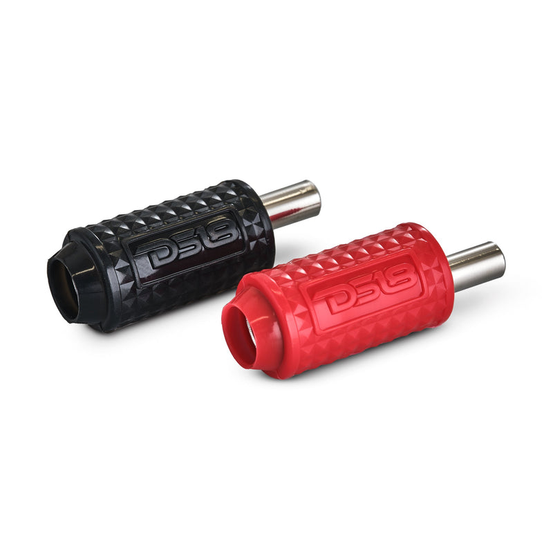 Load image into Gallery viewer, 1/0-GA to 1/4-GA Amp Input Reducers with Offset Stub and Silicone Cover - BLACK/RED
