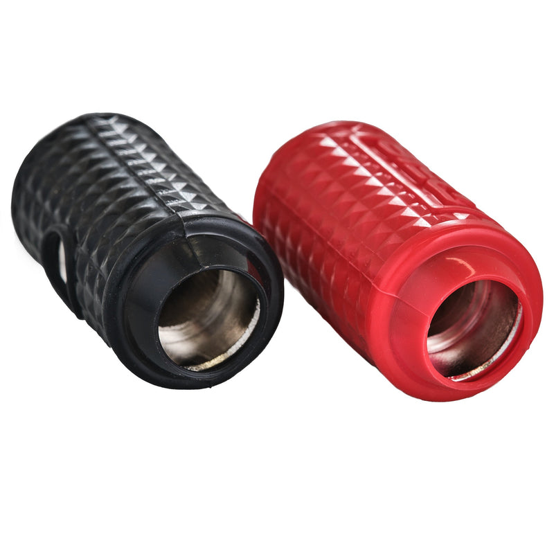 Load image into Gallery viewer, 1/0-GA to 1/4-GA Amp Input Reducers with Offset Stub and Silicone Cover - BLACK/RED
