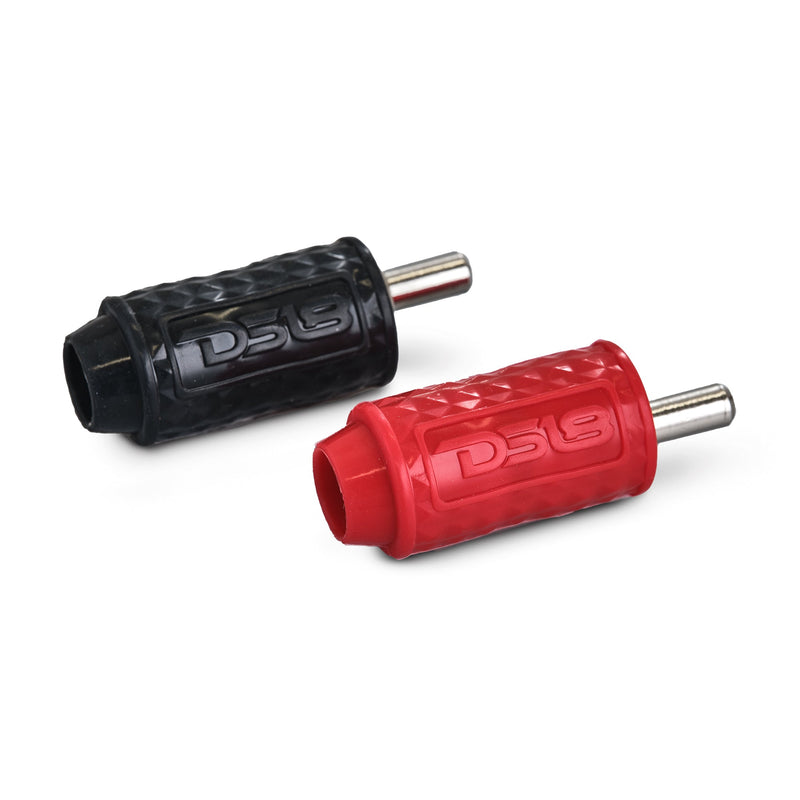 Load image into Gallery viewer, 1/4-GA to 1/8-GA Amp Input Reducers with Offset Stub and Silicone Cover - BLACK/RED
