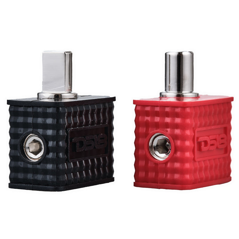 Load image into Gallery viewer, Dual 1/0-GA to 1/0-GA Amp Input Reducers with Offset Stub and Silicone Cover - BLACK/RED
