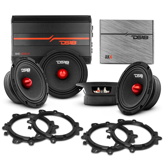 PRO Audio 6.5” Midrange Speaker Upgrade Kit - With OEM Speaker Adapters, Amplifier & Wiring Kit