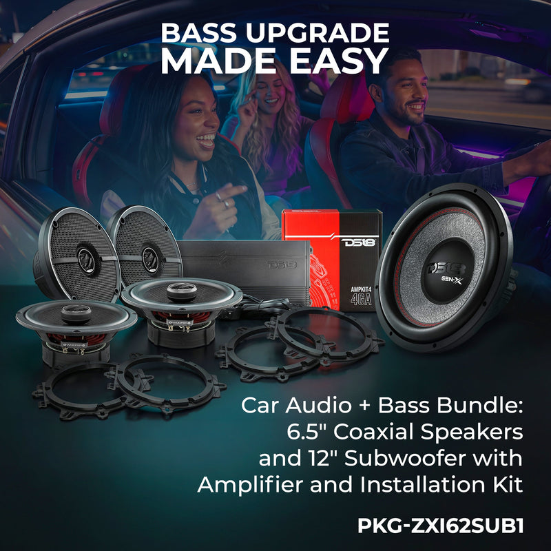 Load image into Gallery viewer, Car Audio + Bass Bundle: 6.5" Coaxial Speakers and 12" Subwoofer with Amplifier and Installation Kit

