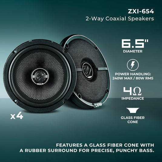 Car Audio + Bass Bundle: 6.5" Coaxial Speakers and 12" Subwoofer with Amplifier and Installation Kit