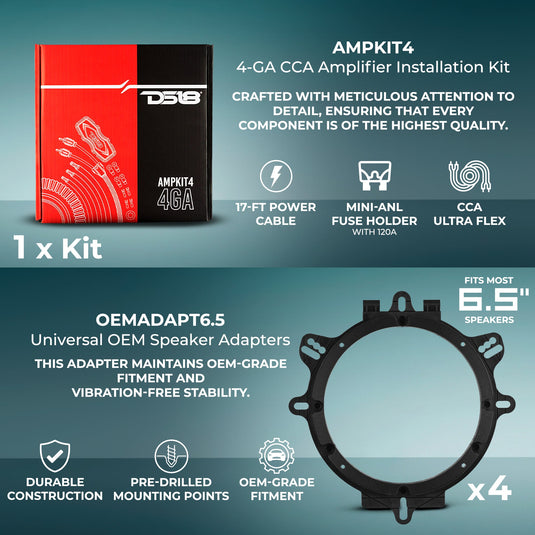 Car Audio + Bass Bundle: 6.5" Coaxial Speakers and 12" Subwoofer with Amplifier and Installation Kit