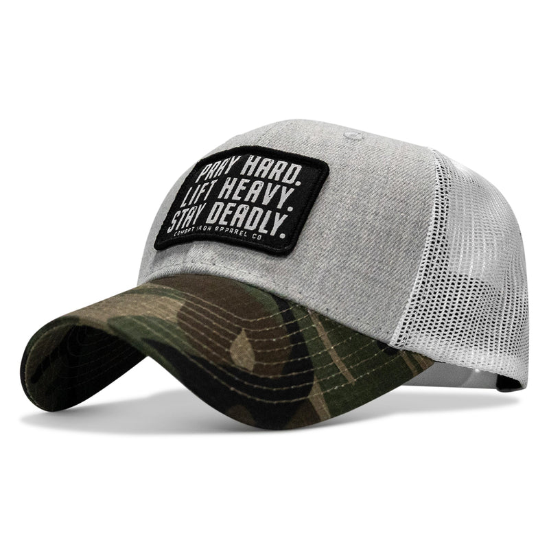 Load image into Gallery viewer, Pray Hard. Lift Heavy. Stay Deadly. Patch Snapback
