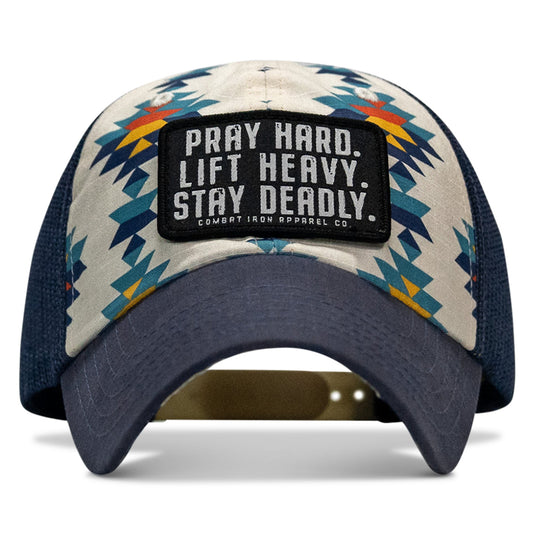 Pray Hard. Lift Heavy. Stay Deadly. Patch Tactical Ripstop Mesh Snapback Hat