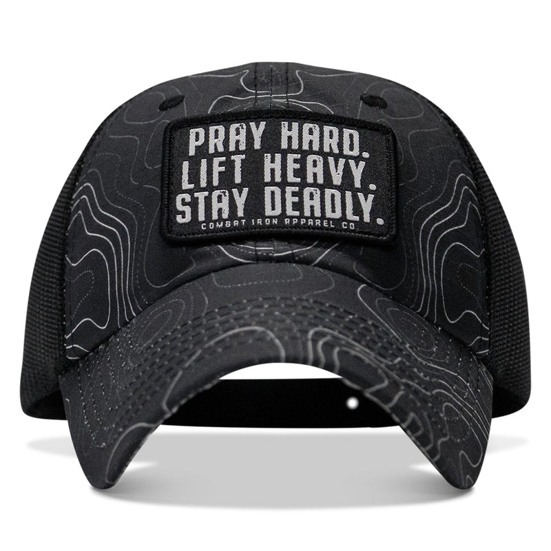 Load image into Gallery viewer, Pray Hard. Lift Heavy. Stay Deadly. Patch Tactical Ripstop Mesh Snapback Hat
