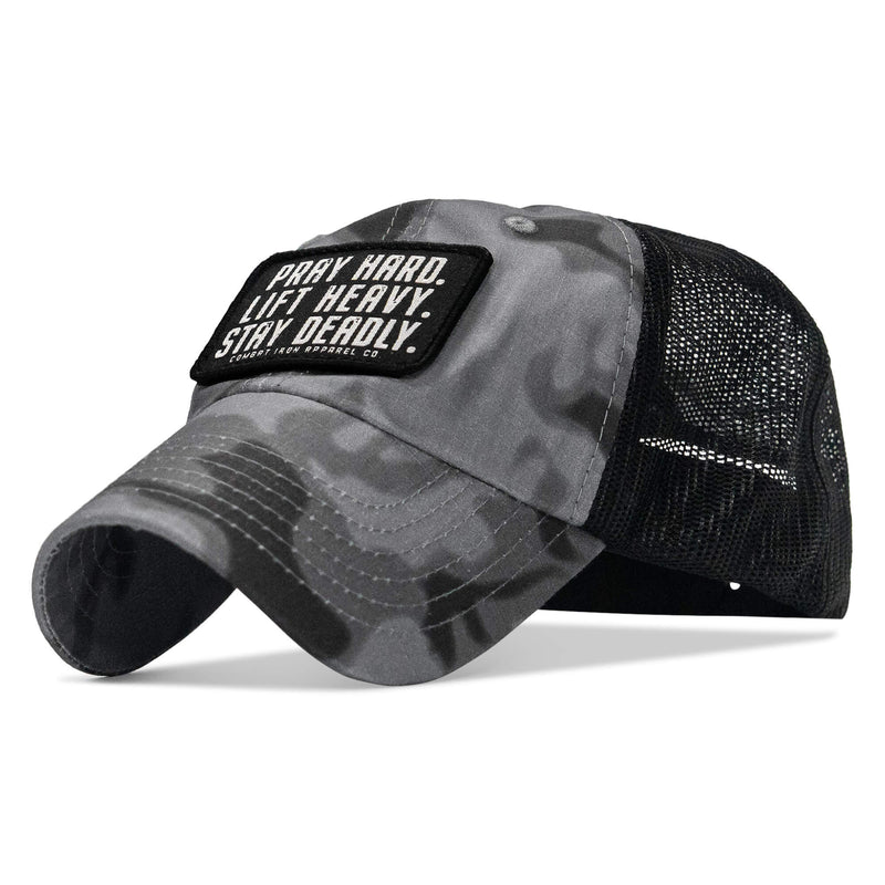 Load image into Gallery viewer, Pray Hard. Lift Heavy. Stay Deadly. Patch Tactical Ripstop Mesh Snapback Hat
